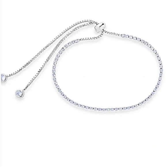 Bracelet Clear CZs in Rhodium Plated Sterling Silver & Adjustable Bolo Slider - Picture 2 of 6